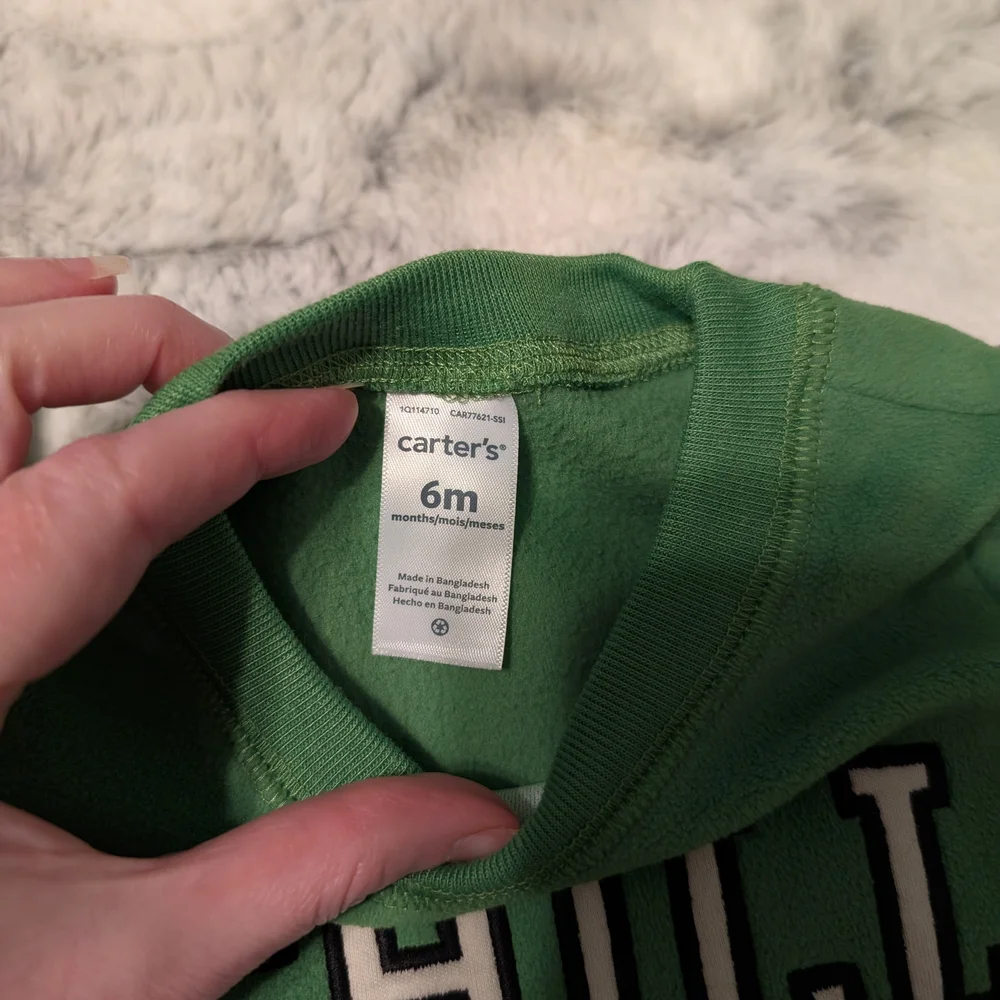 Green and Black Fleece Baby Sweatshirt and Pants Set 6 Months